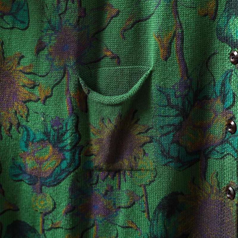 Buddha Stones Sonnenblumen-Strickcardigan für Damen mit langen Ärmeln, langen Ärmeln und Taschen, mittellang mit Knöpfen - image 7