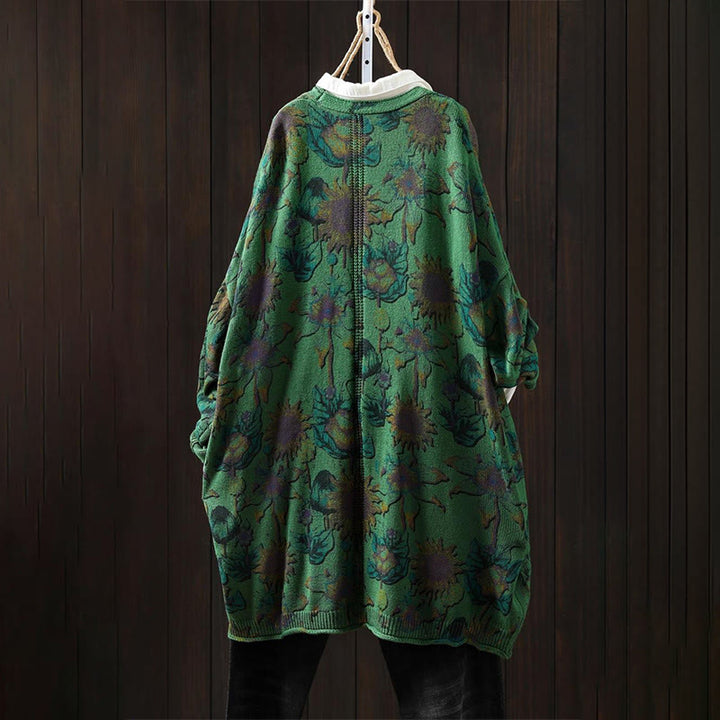 Buddha Stones Sonnenblumen-Strickcardigan für Damen mit langen Ärmeln, langen Ärmeln und Taschen, mittellang mit Knöpfen - image 2