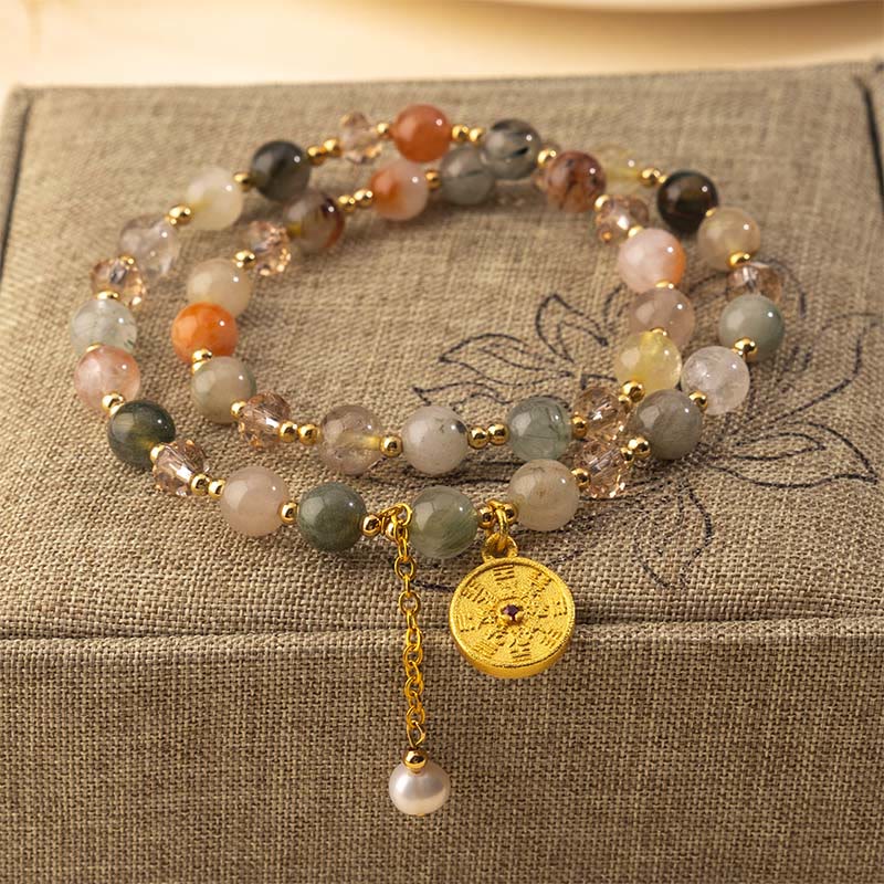 Buddha Stones, farbenfrohes Armband aus Rutilquarz und Kupfer, doppelt gewickelt, Glücksbringer - Rutilquarz (Handgelenkumfang: 16-17 cm) - image 0