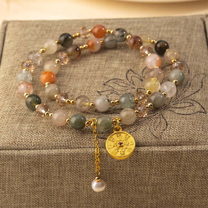 Buddha Stones, farbenfrohes Armband aus Rutilquarz und Kupfer, doppelt gewickelt, Glücksbringer - Rutilquarz (Handgelenkumfang: 16-17 cm) - image 0