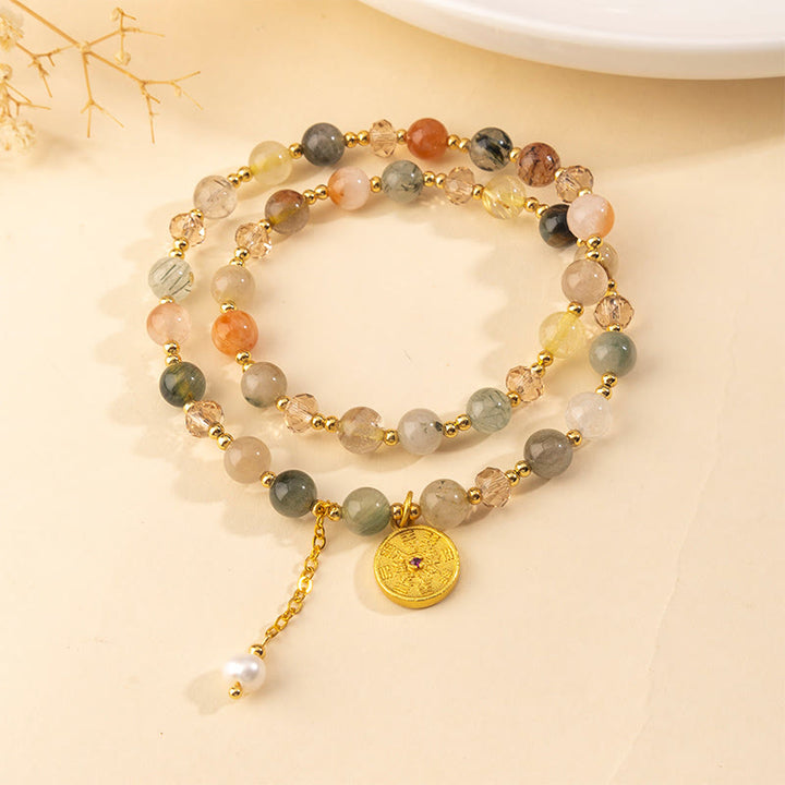 Buddha Stones, farbenfrohes Armband aus Rutilquarz und Kupfer, doppelt gewickelt, Glücksbringer - image 1