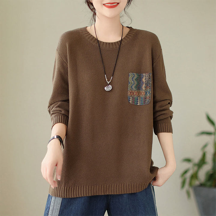 Buddha Stones ​​Herbstblumenmuster, dekoratives Taschenmuster, Strickpullover aus Baumwolle für Damen, langärmlig - Sienna - US4-6, UK/AU8-10, EU36-38 (F) - image 14