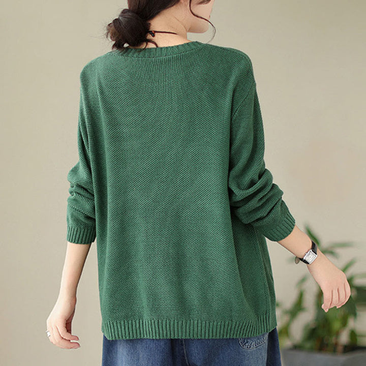 Buddha Stones ​​Herbstblumenmuster, dekoratives Taschenmuster, Strickpullover aus Baumwolle für Damen, langärmlig - image 1