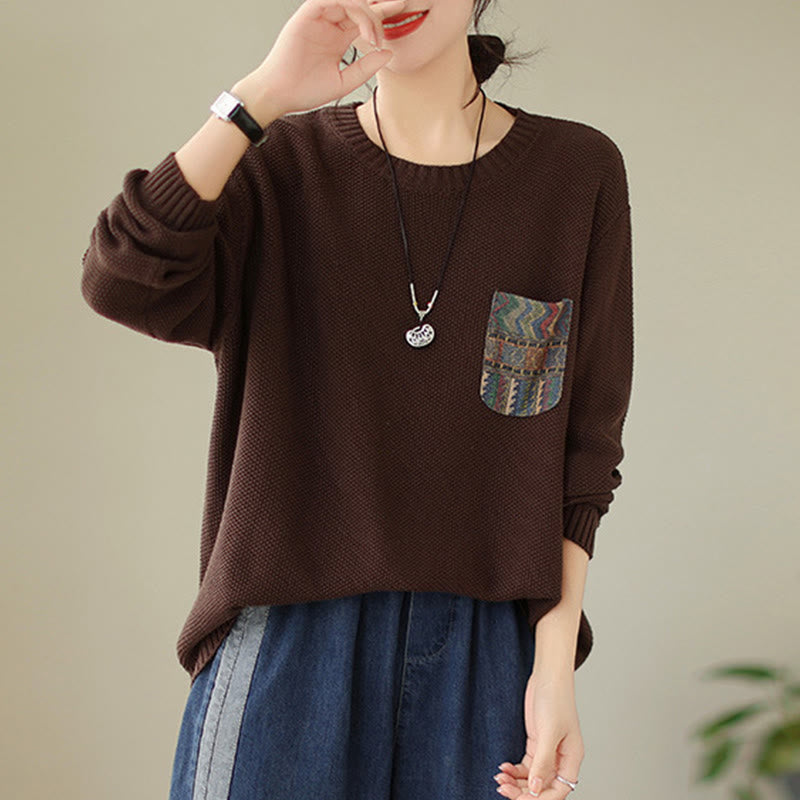 Buddha Stones ​​Herbstblumenmuster, dekoratives Taschenmuster, Strickpullover aus Baumwolle für Damen, langärmlig - image 8