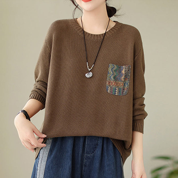 Buddha Stones ​​Herbstblumenmuster, dekoratives Taschenmuster, Strickpullover aus Baumwolle für Damen, langärmlig - image 15