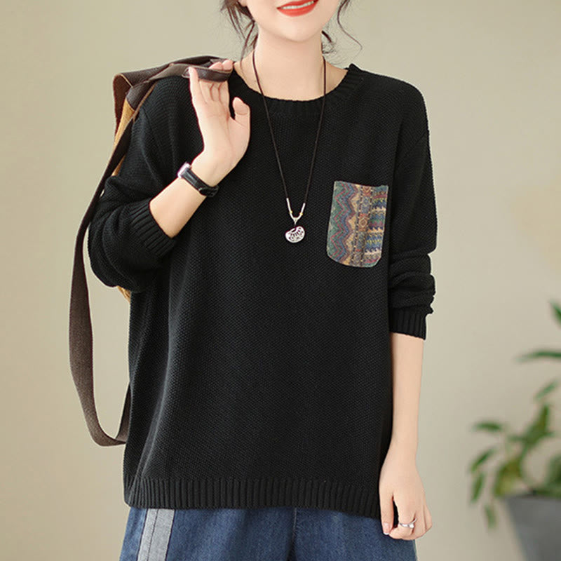 Buddha Stones ​​Herbstblumenmuster, dekoratives Taschenmuster, Strickpullover aus Baumwolle für Damen, langärmlig - image 20