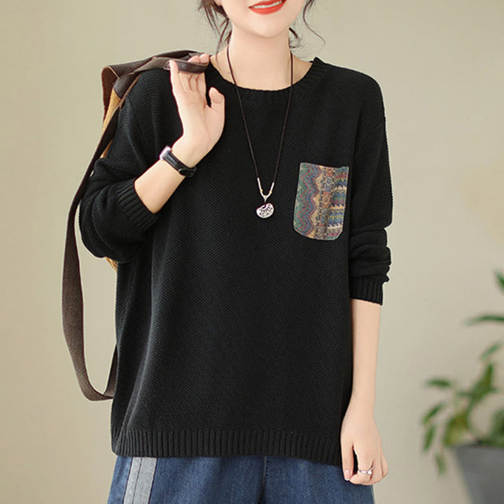 Buddha Stones ​​Herbstblumenmuster, dekoratives Taschenmuster, Strickpullover aus Baumwolle für Damen, langärmlig - image 20