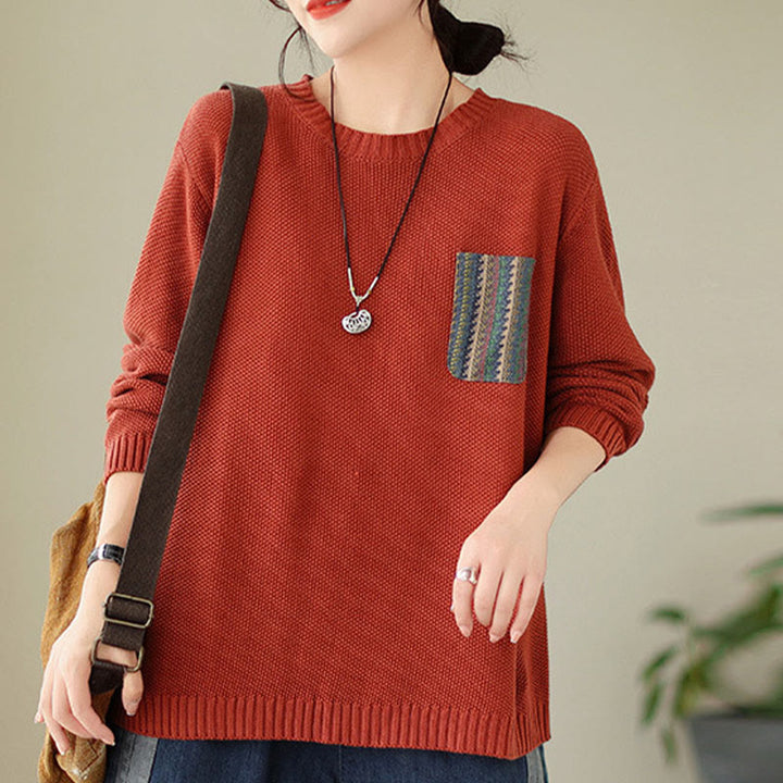 Buddha Stones ​​Herbstblumenmuster, dekoratives Taschenmuster, Strickpullover aus Baumwolle für Damen, langärmlig - image 10