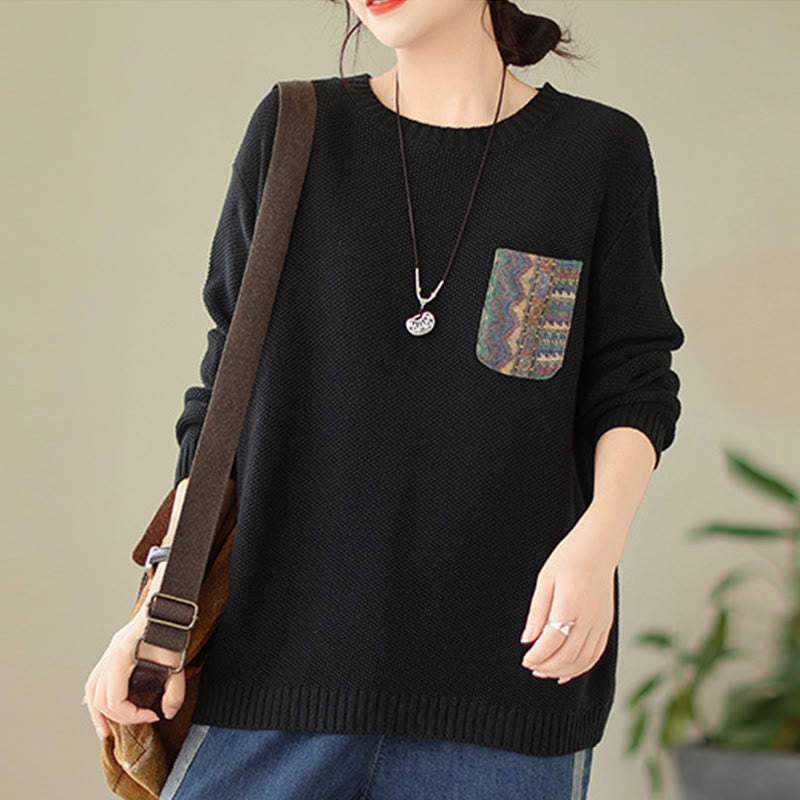 Buddha Stones ​​Herbstblumenmuster, dekoratives Taschenmuster, Strickpullover aus Baumwolle für Damen, langärmlig - image 19