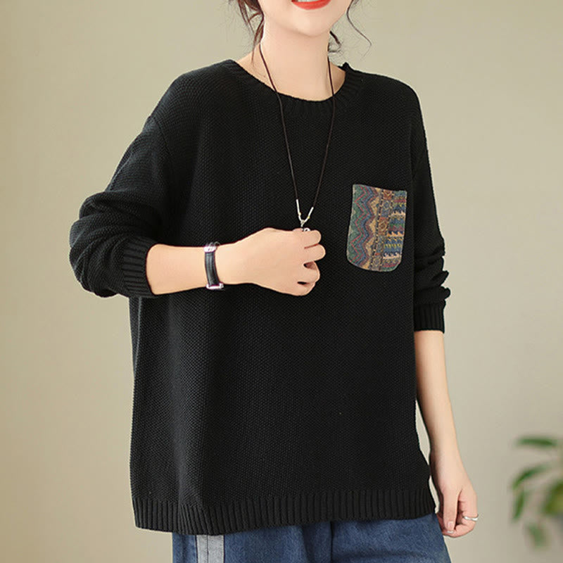 Buddha Stones ​​Herbstblumenmuster, dekoratives Taschenmuster, Strickpullover aus Baumwolle für Damen, langärmlig - image 18