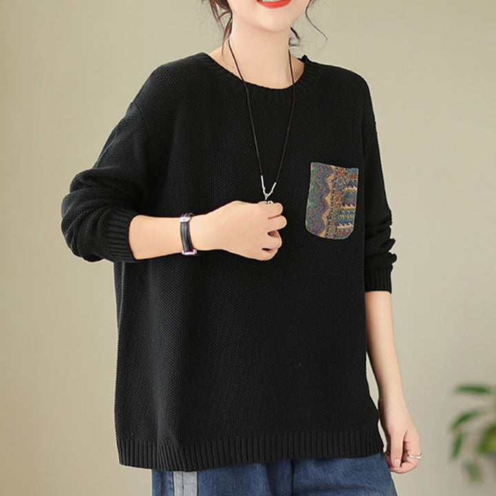 Buddha Stones ​​Herbstblumenmuster, dekoratives Taschenmuster, Strickpullover aus Baumwolle für Damen, langärmlig - image 18