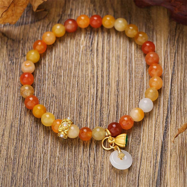 Buddha Stones Friedensschnalle aus goldener Seide und Jade – Armband zum Schutz vor bösen Geistern - Goldener Seidenjade (Handgelenkumfang: 14-16 cm) - image 0