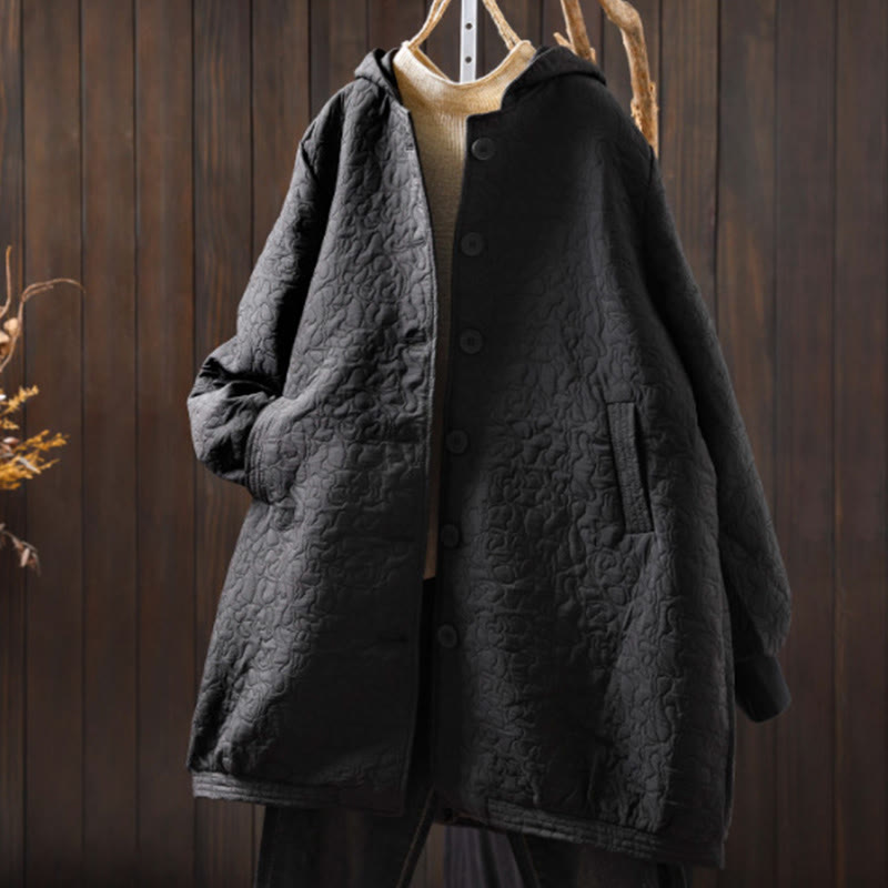 Buddha Stones Herbstknöpfe Langarm Mid-lange Jacquard-Baumwolljacke für Damen mit Taschen - Schwarz - US12, UK/AU16, EU44 (XL) - image 17