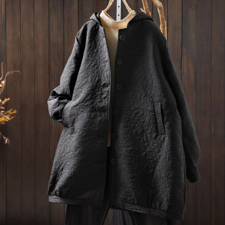 Buddha Stones Herbstknöpfe Langarm Mid-lange Jacquard-Baumwolljacke für Damen mit Taschen - Schwarz - US12, UK/AU16, EU44 (XL) - image 17