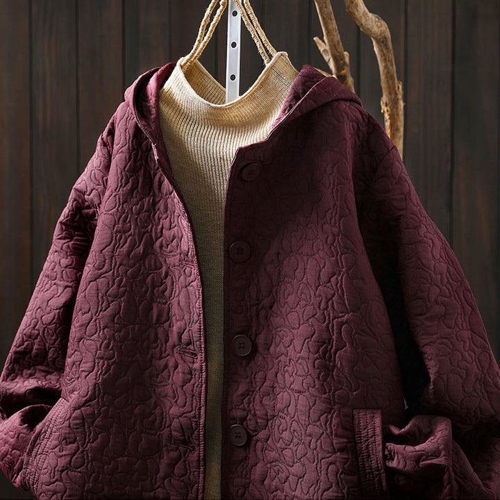 Buddha Stones Herbstknöpfe Langarm Mid-lange Jacquard-Baumwolljacke für Damen mit Taschen - image 3