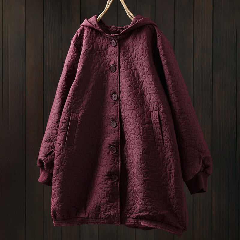 Buddha Stones Herbstknöpfe Langarm Mid-lange Jacquard-Baumwolljacke für Damen mit Taschen - image 1
