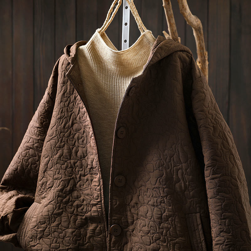 Buddha Stones Herbstknöpfe Langarm Mid-lange Jacquard-Baumwolljacke für Damen mit Taschen - image 12