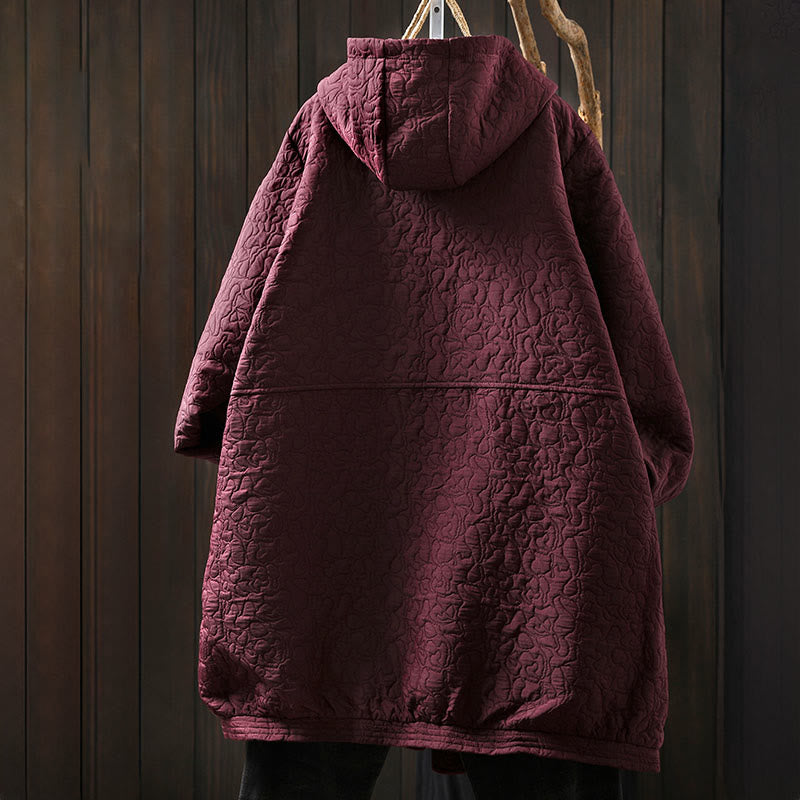 Buddha Stones Herbstknöpfe Langarm Mid-lange Jacquard-Baumwolljacke für Damen mit Taschen - image 2