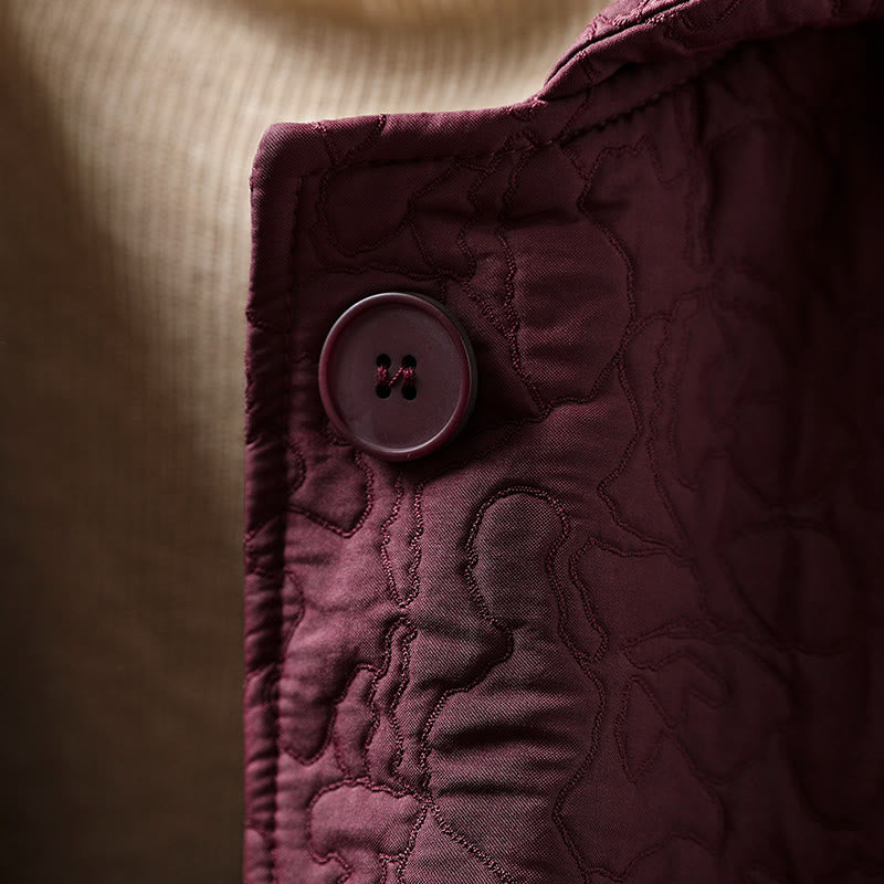 Buddha Stones Herbstknöpfe Langarm Mid-lange Jacquard-Baumwolljacke für Damen mit Taschen - image 6