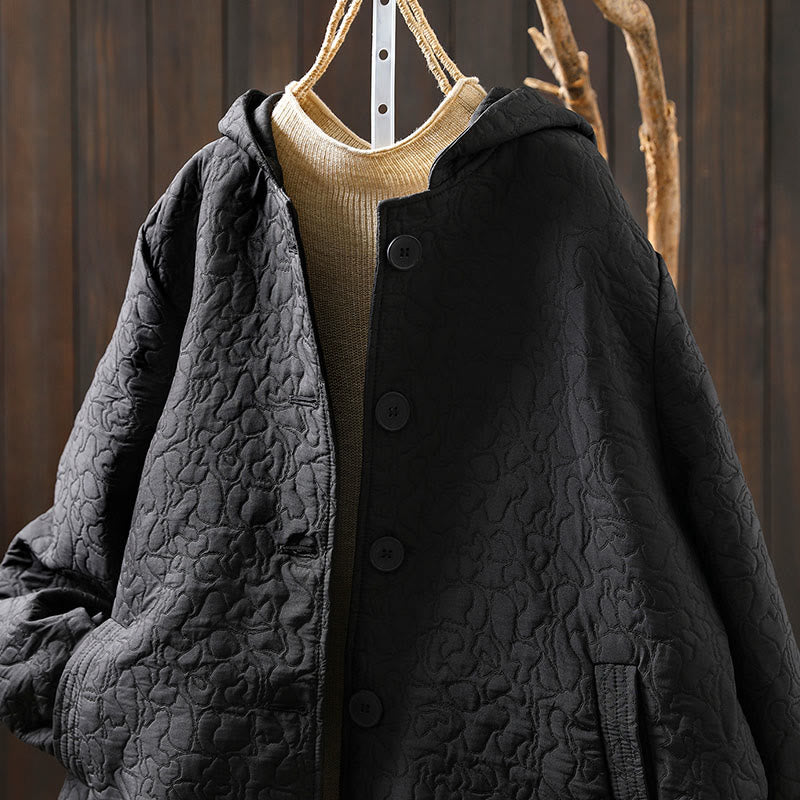 Buddha Stones Herbstknöpfe Langarm Mid-lange Jacquard-Baumwolljacke für Damen mit Taschen - image 18