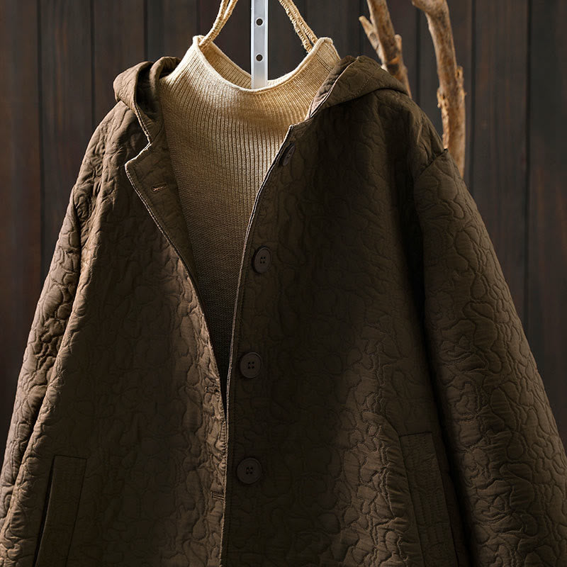 Buddha Stones Herbstknöpfe Langarm Mid-lange Jacquard-Baumwolljacke für Damen mit Taschen - image 16
