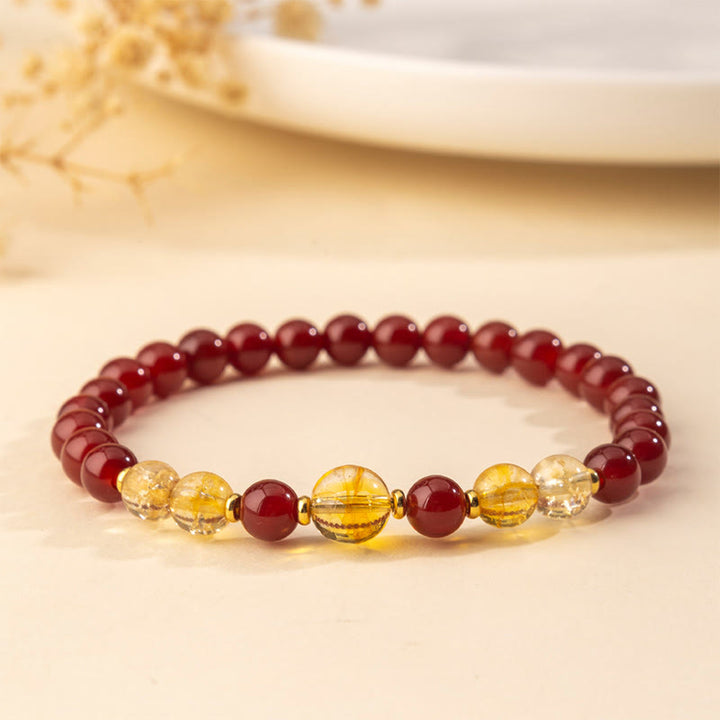 Buddha Stones, rotes Achat-Citrin-Armband für Selbstvertrauen und Freude - Roter Achat-Citrin (Handgelenkumfang: 15-16 cm) - image 0