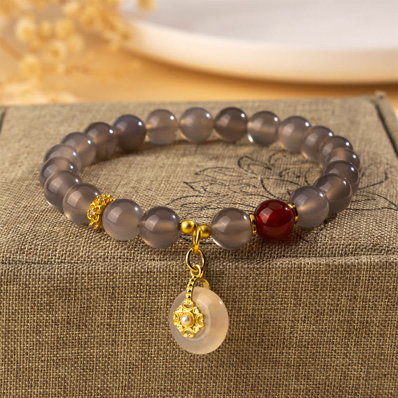 Buddha Stones, Grauer Achat, Roter Achat, Chalcedon-Bastel - Grauer Achat (Handgelenkumfang: 15-16 cm) - image 0