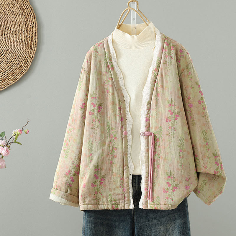 Winterliche Damen-Thermojacke aus Baumwolle mit Buddha Stones, Spitzen-Patchworkmuster, langen Ärmeln und Taschen - image 2