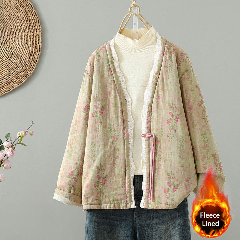 Winterliche Damen-Thermojacke aus Baumwolle mit Buddha Stones, Spitzen-Patchworkmuster, langen Ärmeln und Taschen - Blassgoldenrode - US14, UK/AU18, EU46 (2XL) - image 1