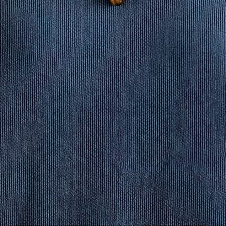 Buddha Stones Herbst Einfarbiges dunkelblaues Cord-Midikleid mit langen Ärmeln und Taschen - image 9