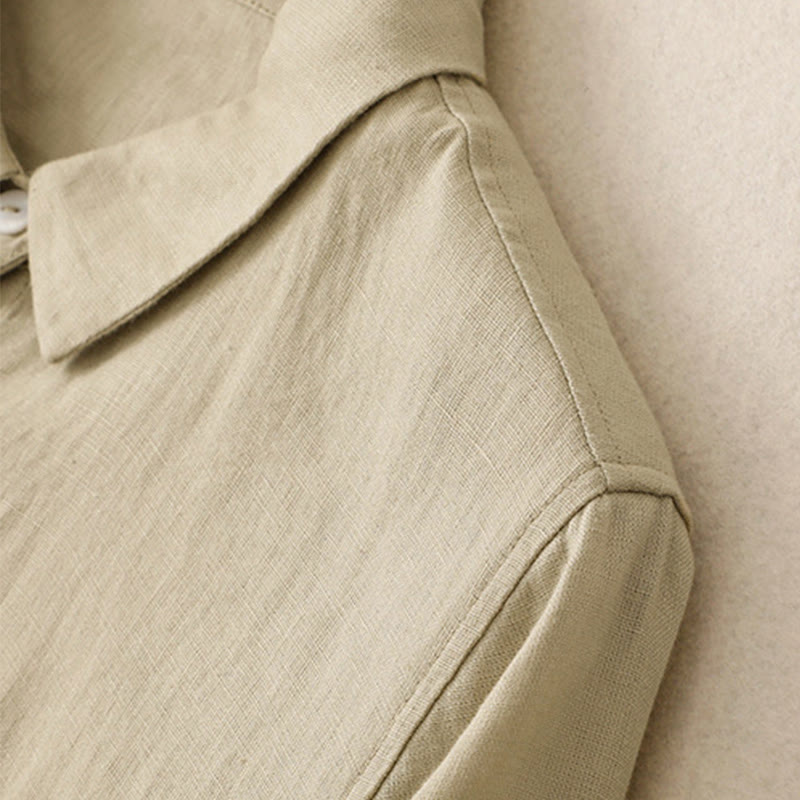 Buddha Stones Herbst-Pendlerkleid, schlichtes Knopfdesign, langärmeliges Baumwoll-Midikleid mit Taschen - image 12