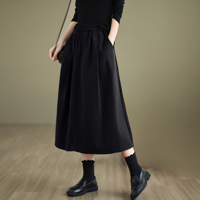 Buddha Stones Damen Winterrock aus reiner Baumwolle, 7-8 Zoll lang, elastischer Bund, mit Taschen - Schwarz - US 8-10, UK/AU 12-14, EU 40-42 (2XL) - image 12