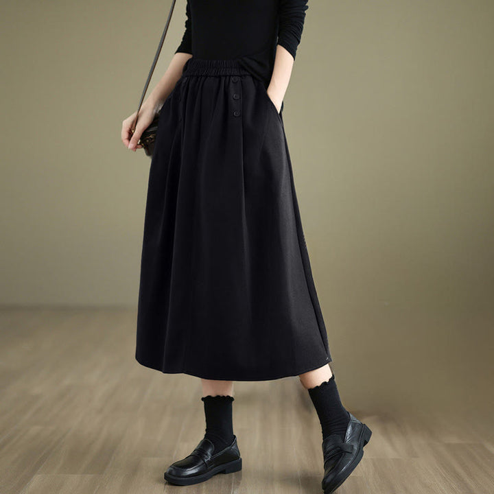 Buddha Stones Damen Winterrock aus reiner Baumwolle, 7-8 Zoll lang, elastischer Bund, mit Taschen - Schwarz - US 8-10, UK/AU 12-14, EU 40-42 (2XL) - image 12