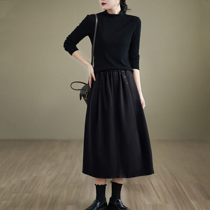 Buddha Stones Damen Winterrock aus reiner Baumwolle, 7-8 Zoll lang, elastischer Bund, mit Taschen - image 14