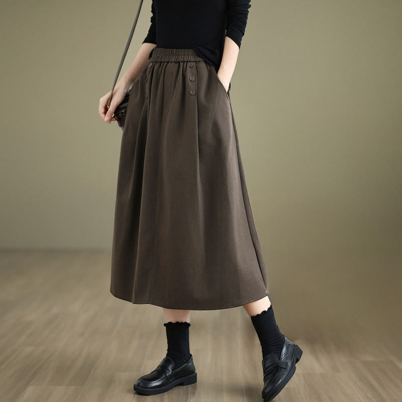 Buddha Stones Damen Winterrock aus reiner Baumwolle, 7-8 Zoll lang, elastischer Bund, mit Taschen - Sattelbraun - US 8-10, UK/AU 12-14, EU 40-42 (2XL) - image 1