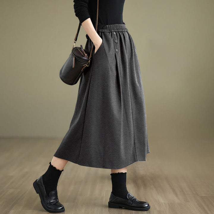 Buddha Stones Damen Winterrock aus reiner Baumwolle, 7-8 Zoll lang, elastischer Bund, mit Taschen - DimGrey - US 8-10, UK/AU 12-14, EU 40-42 (2XL) - image 15