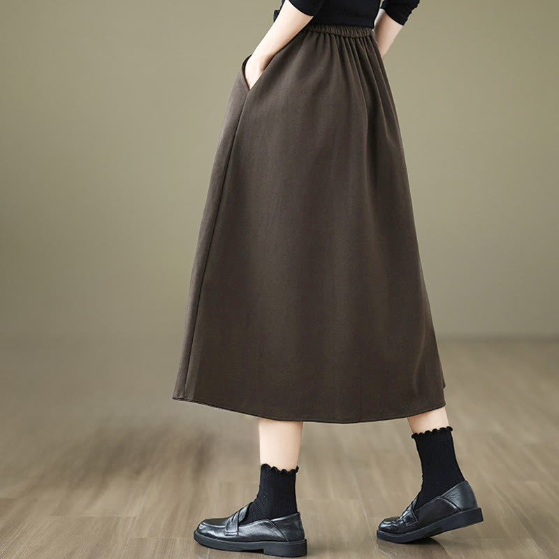 Buddha Stones Damen Winterrock aus reiner Baumwolle, 7-8 Zoll lang, elastischer Bund, mit Taschen - image 3