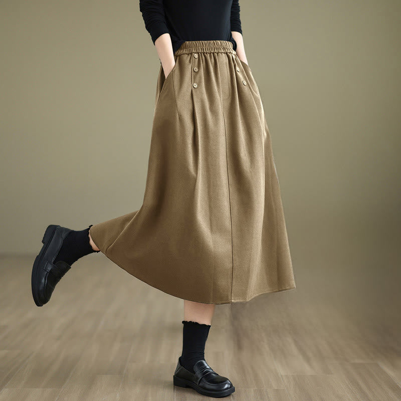 Buddha Stones Damen Winterrock aus reiner Baumwolle, 7-8 Zoll lang, elastischer Bund, mit Taschen - Dunkelkhaki - US 8-10, UK/AU 12-14, EU 40-42 (2XL) - image 10