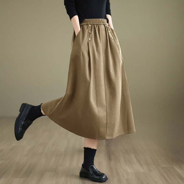 Buddha Stones Damen Winterrock aus reiner Baumwolle, 7-8 Zoll lang, elastischer Bund, mit Taschen - Dunkelkhaki - US 8-10, UK/AU 12-14, EU 40-42 (2XL) - image 10