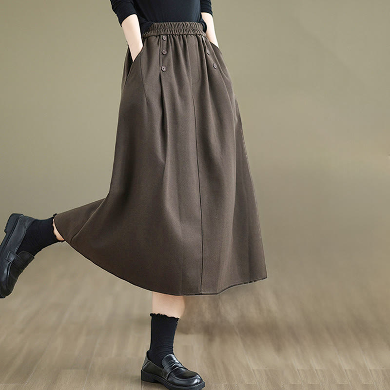 Buddha Stones Damen Winterrock aus reiner Baumwolle, 7-8 Zoll lang, elastischer Bund, mit Taschen - image 5