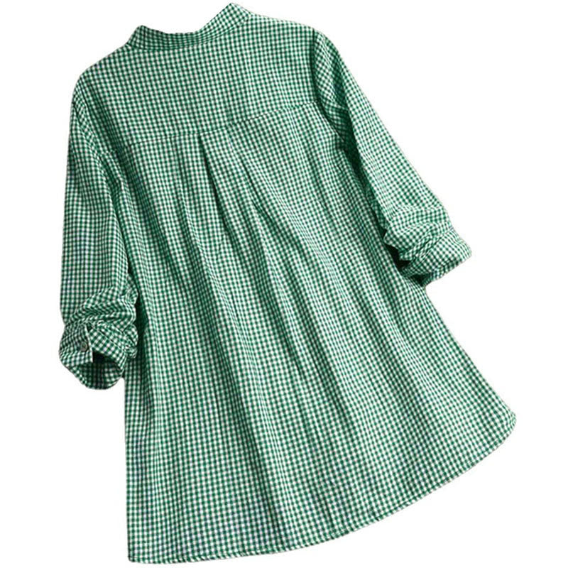 Buddha Stones Damen-Langarmhemd mit Knöpfen und Karomuster - image 9