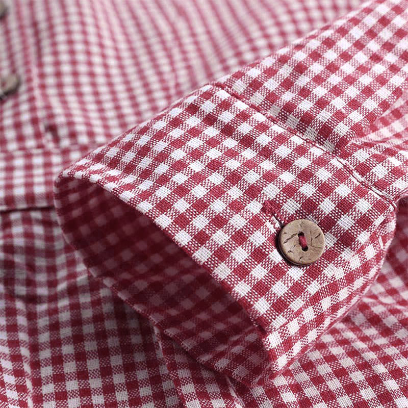 Buddha Stones Damen-Langarmhemd mit Knöpfen und Karomuster - image 4