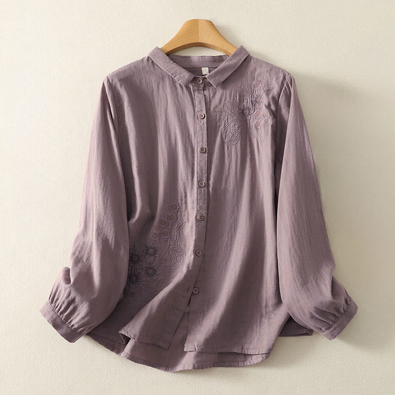 Damenbluse mit Buddha Stones, besticktem Blumenrankenmuster und langen Ärmeln - RosyBrown - US8-10, UK/AU12-14, EU40-42 (2XL) - image 17