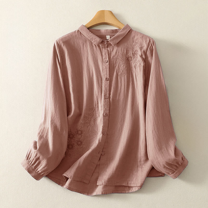 Damenbluse mit Buddha Stones, besticktem Blumenrankenmuster und langen Ärmeln - DarkSalmon - US8-10, UK/AU12-14, EU40-42 (2XL) - image 7