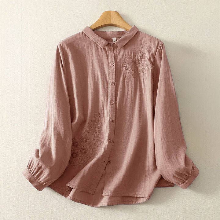 Damenbluse mit Buddha Stones, besticktem Blumenrankenmuster und langen Ärmeln - DarkSalmon - US8-10, UK/AU12-14, EU40-42 (2XL) - image 7