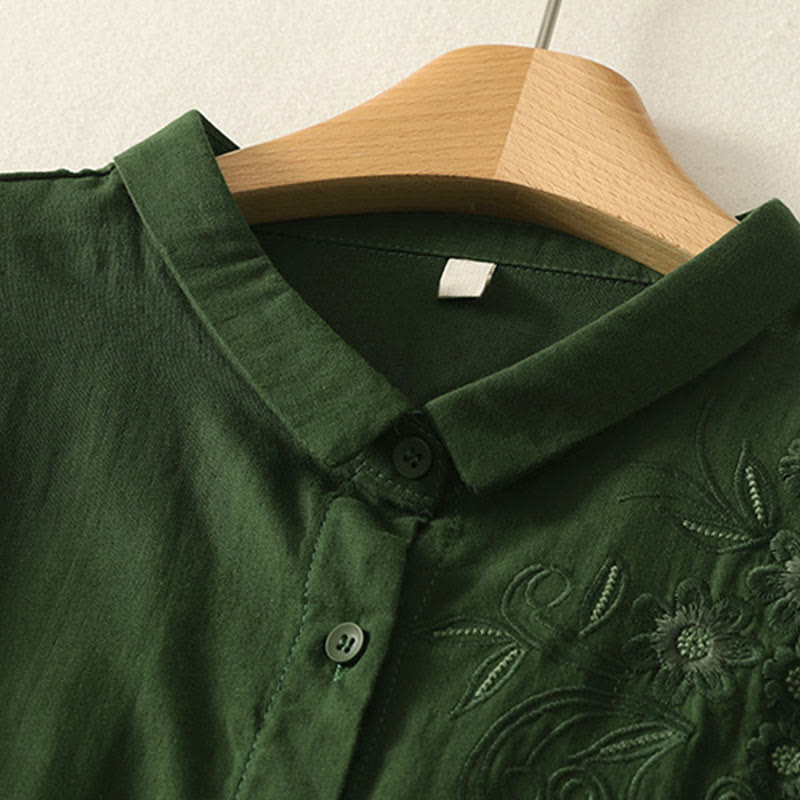 Damenbluse mit Buddha Stones, besticktem Blumenrankenmuster und langen Ärmeln - image 2