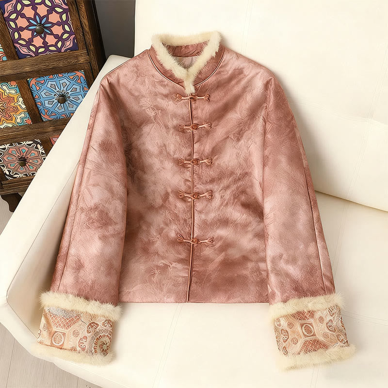 Damen-Langarmjacke mit Buddha Stones, Froschknopfverschluss und traditionellen chinesischen Mustern, dick gefüttert  - Rosa - US12, UK/AU16, EU44 (3XL) - image 17