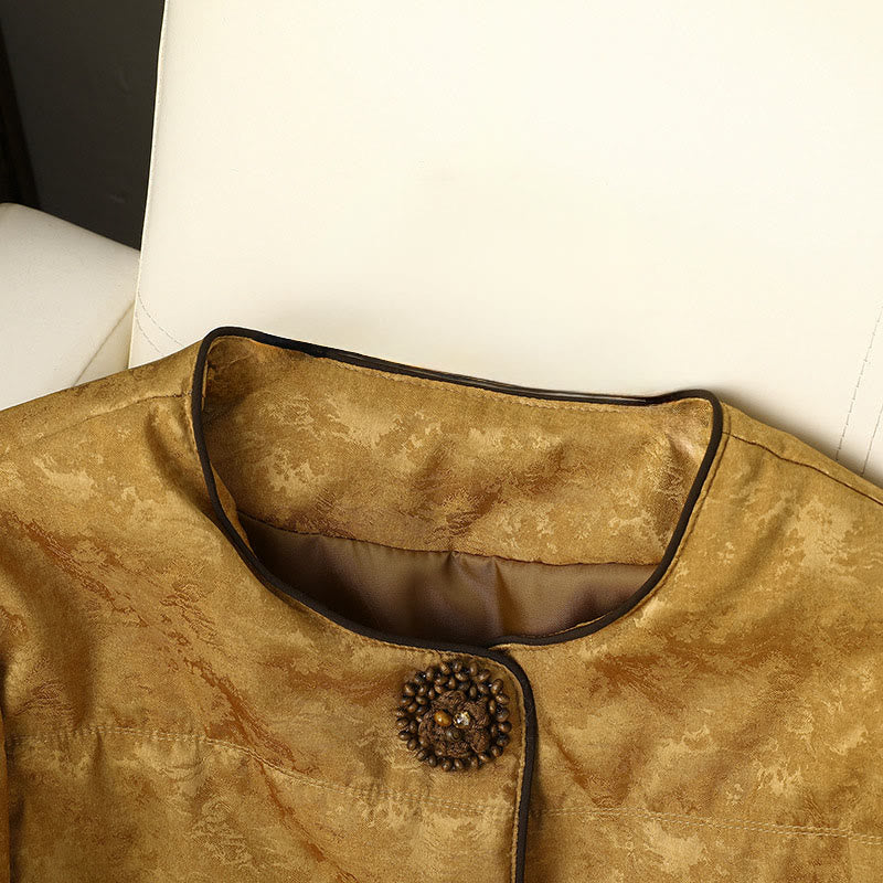 Buddha Stones Froschknopf-Jacquard-Damenjacke mit langen Ärmeln, dicker Verarbeitung und Taschen - image 2