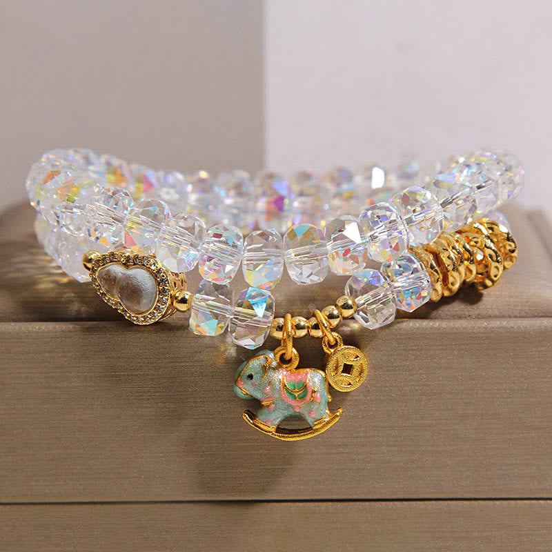 Buddha Stones ​​Chinesisches Tierkreiszeichen Jahr des Pferdes Kristallglas Kupfermünze Kürbis Doppelwickelarmband - Weiß (Handgelenkumfang: 14-15 cm) - image 8