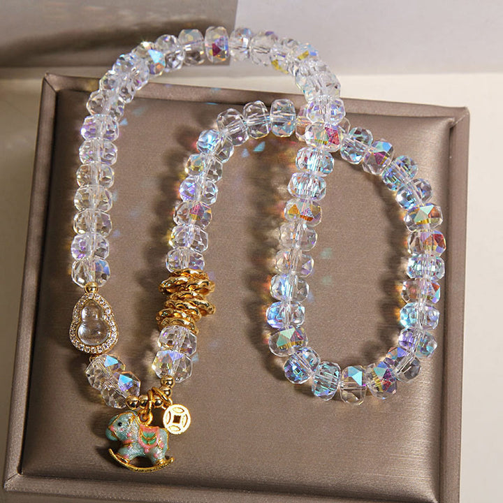 Buddha Stones ​​Chinesisches Tierkreiszeichen Jahr des Pferdes Kristallglas Kupfermünze Kürbis Doppelwickelarmband - image 11